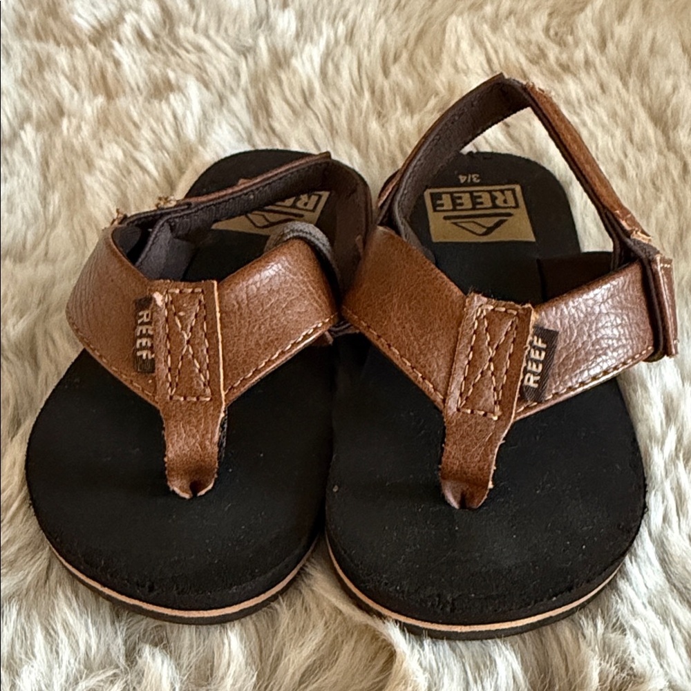 Reef Toddler Sandals | Size 3/4 | Brown Leather Strap Flip Flops